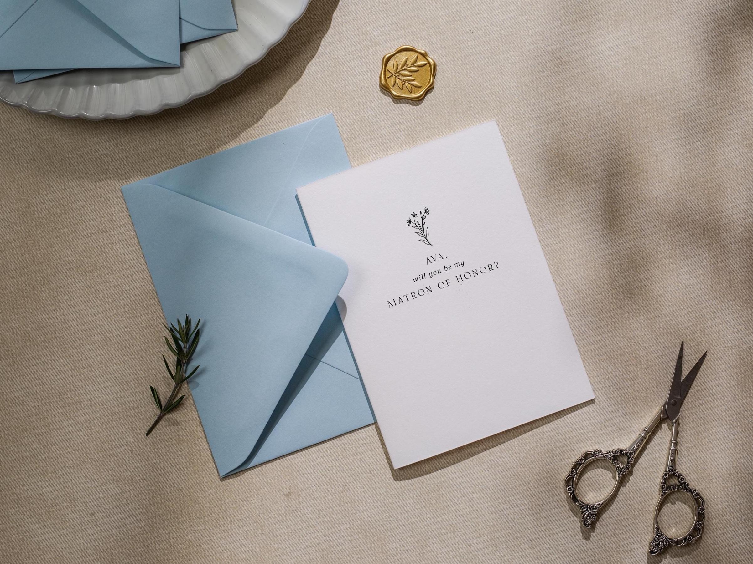 Will You Be My Bridesmaid Proposal Card w/ Envelope (D6) - Matron Maid of Honor, Flower Girl, Officiant, Wedding Party