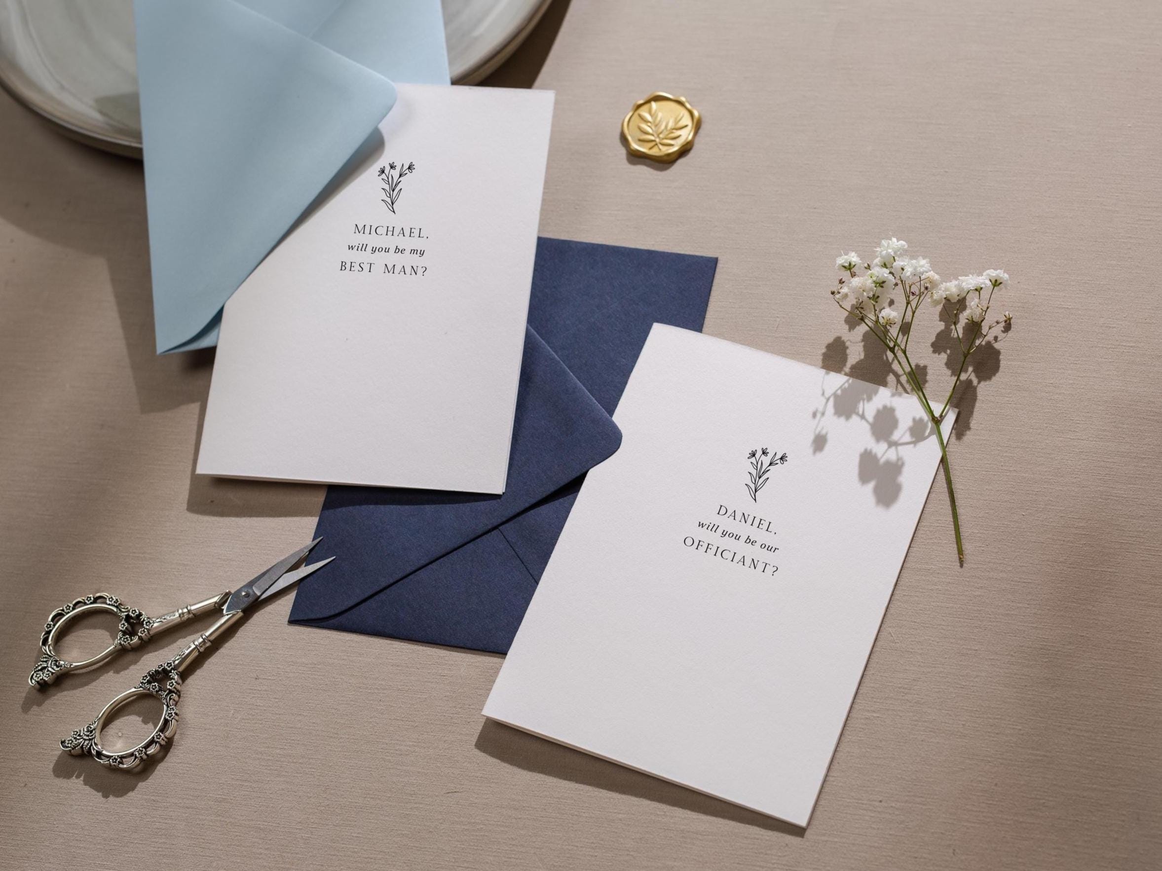 Will You Be My Bridesmaid Proposal Card w/ Envelope (D6) - Matron Maid of Honor, Flower Girl, Officiant, Wedding Party