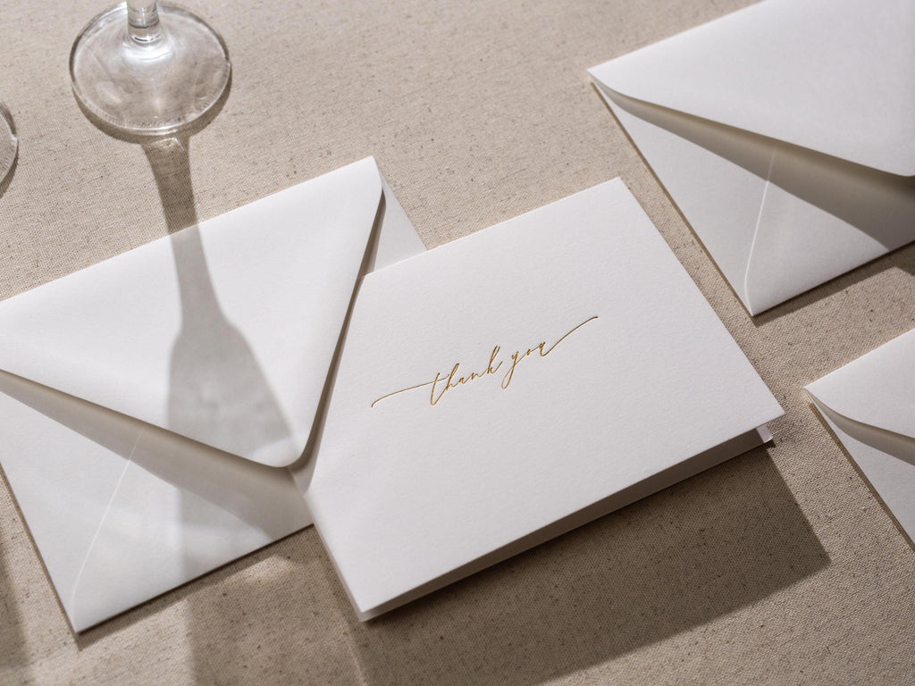 Gold Embossed Folded Card w/ Envelope (TY1) - Modern Minimalist Letter Stationery Set Thank You Notes Engagement Wedding Shower