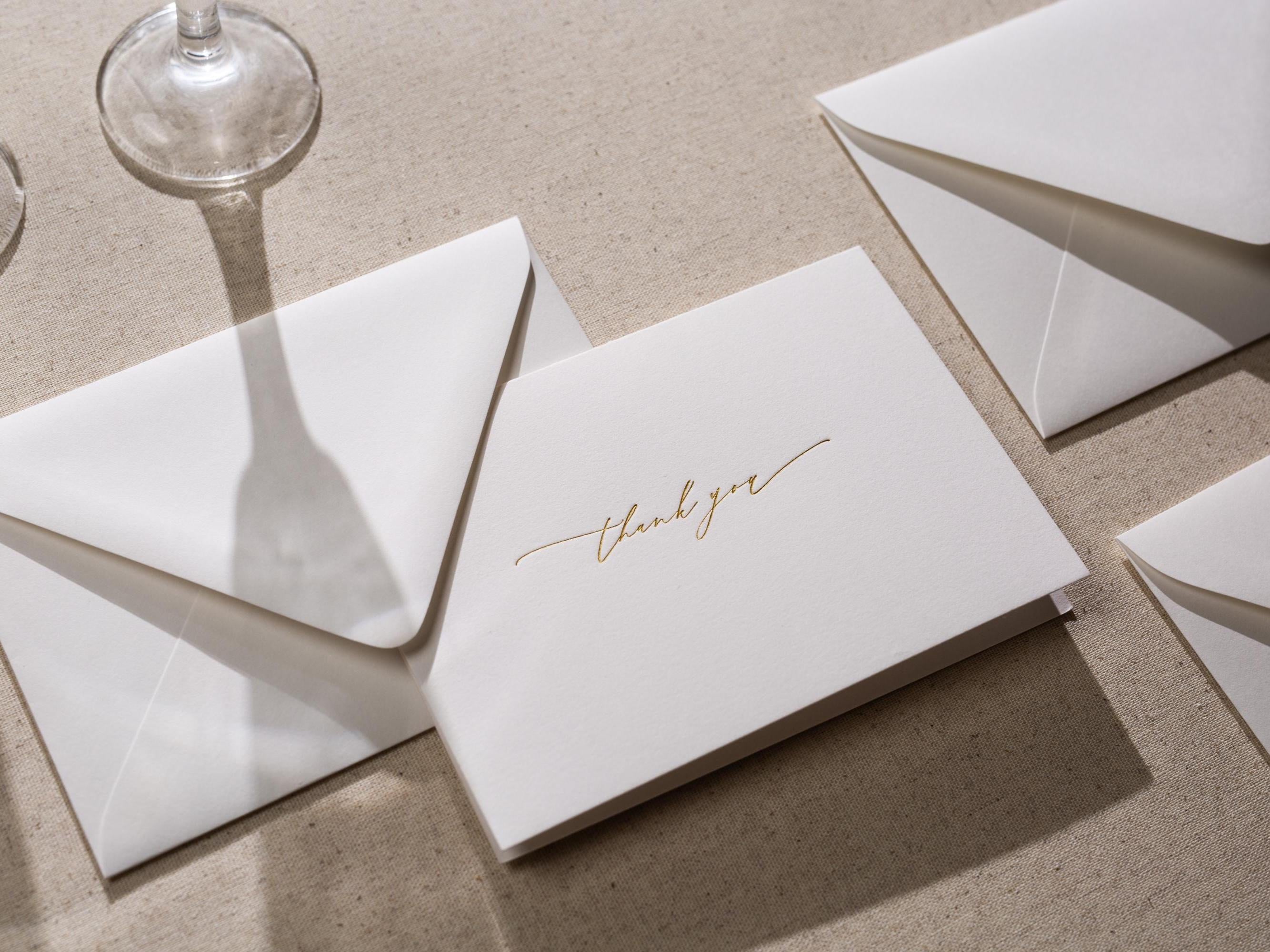 Gold Embossed Folded Card w/ Envelope (TY1) - Modern Minimalist Letter Stationery Set Thank You Notes Engagement Wedding Shower