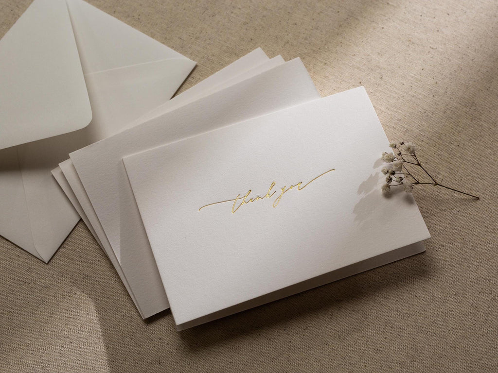 Gold Embossed Folded Card w/ Envelope (TY1) - Modern Minimalist Letter Stationery Set Thank You Notes Engagement Wedding Shower