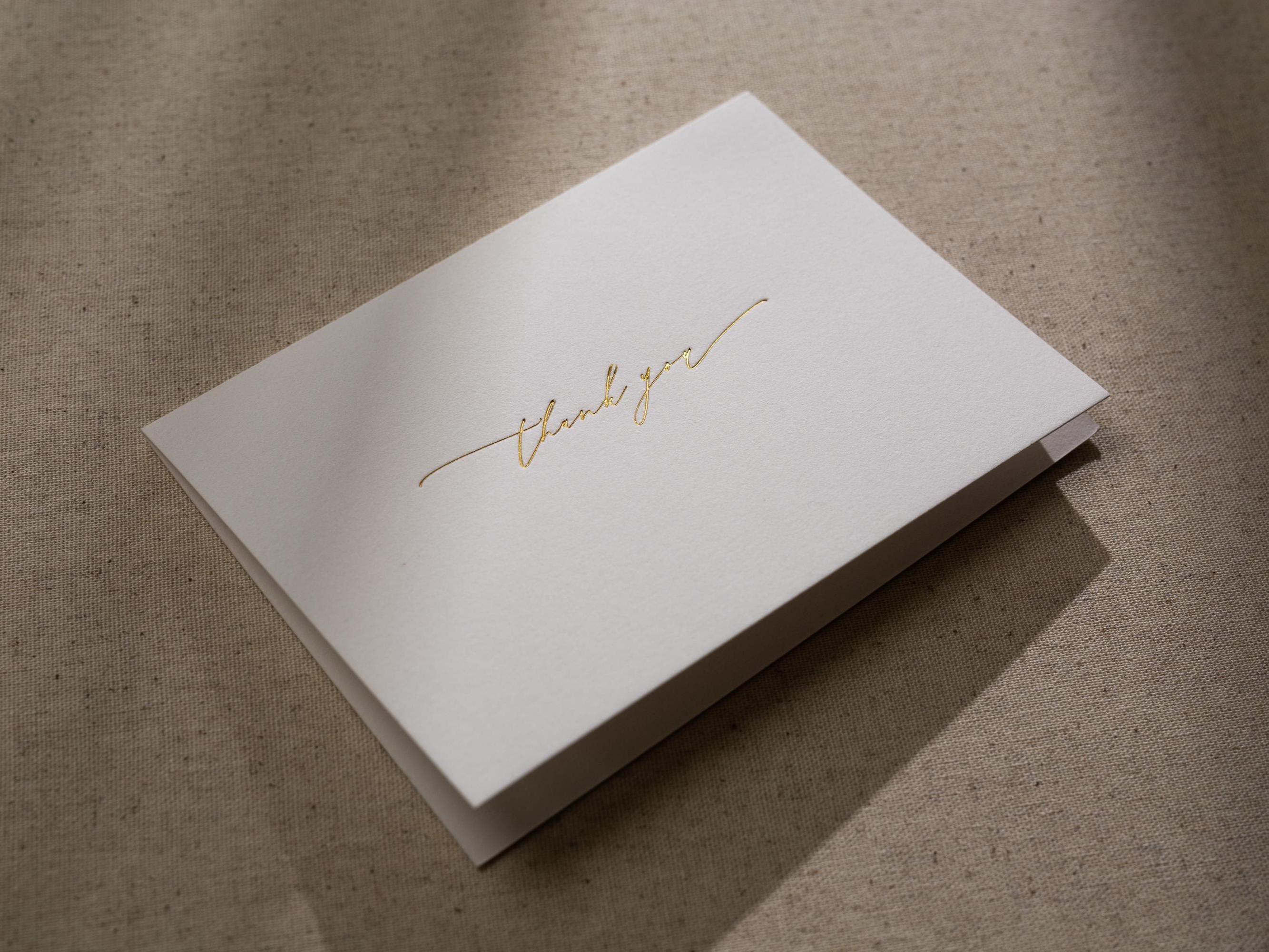 Gold Embossed Folded Card w/ Envelope (TY1) - Modern Minimalist Stationery Set Thank You Letter Notes Engagement Wedding Shower