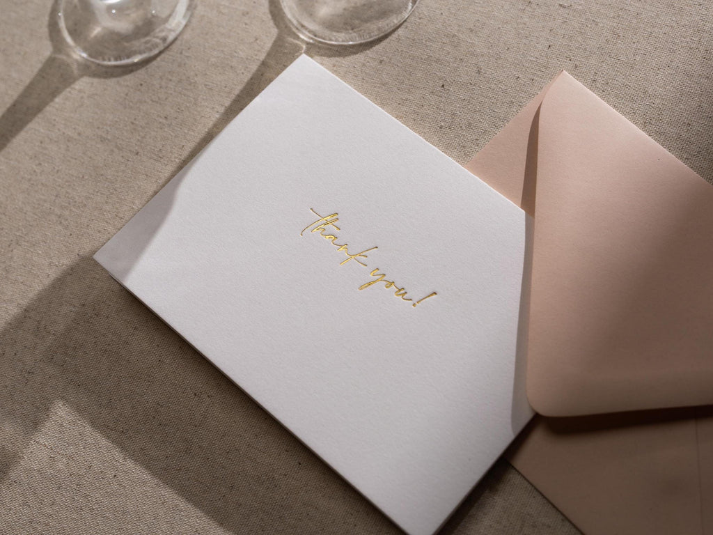 Gold Embossed Folded Card w/ Envelope (TY2) - Simple Stationery Foil Pressed Letter Set Cursive Thank You Letter Business Wedding
