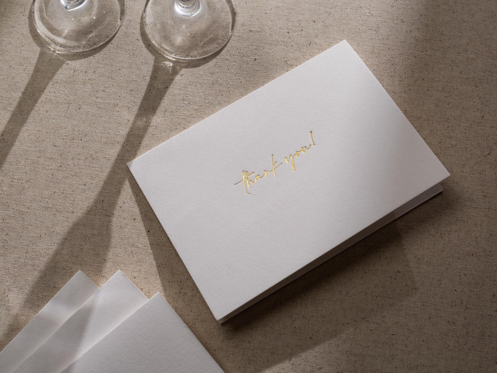 Gold Embossed Folded Card w/ Envelope (TY2) - Simple Stationery Foil Pressed Letter Set Cursive Thank You Letter Business Wedding