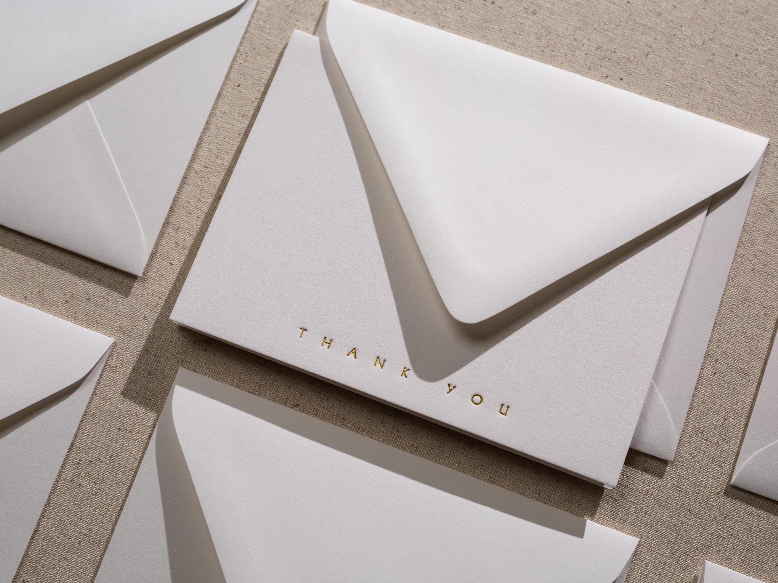 Gold Embossed Folded Card w/ Envelope (TY3) - Gold Foil Stamped Minimalist Thank You Card Blank Wedding Business Client Party Classic Simple