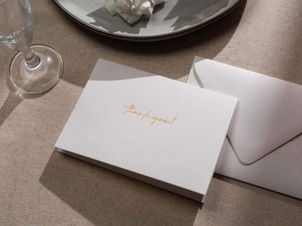 Gold Embossed Folded Card w/ Envelope (TY2) - Classic Stationery Foil Pressed Letter Set Thank You Note Wedding Bridal Shower