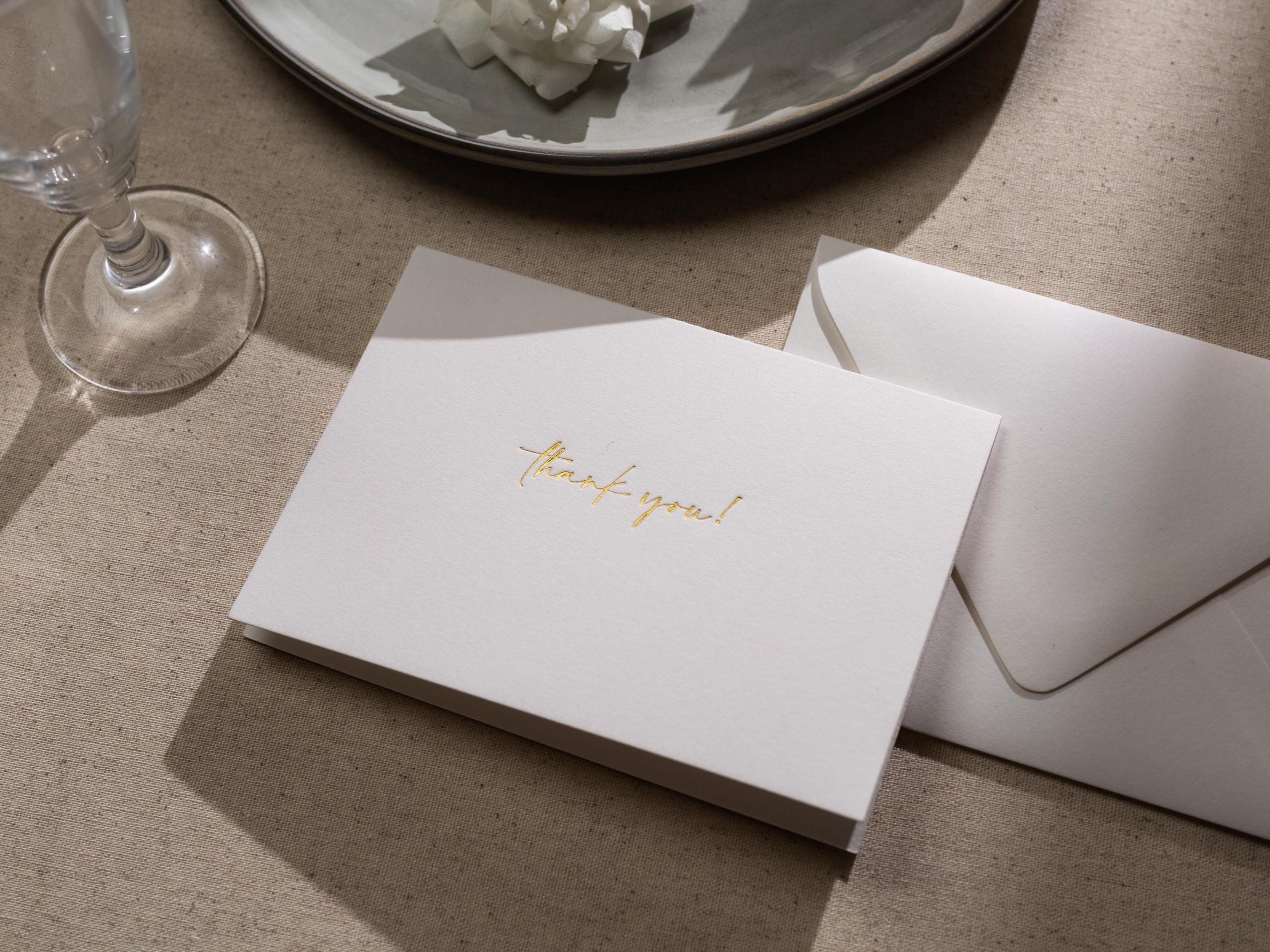 Gold Embossed Folded Card w/ Envelope (TY2) - Classic Stationery Foil Pressed Letter Set Thank You Note Wedding Bridal Shower