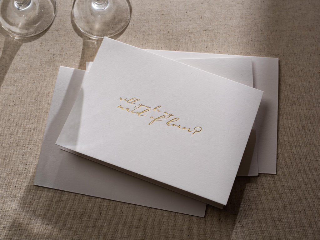 Gold Embossed Folded Card w/ Envelope (Maid) - Will You Be My Maid Of Honor Elegant Bridesmaid Proposal Card Wedding Planning Essential