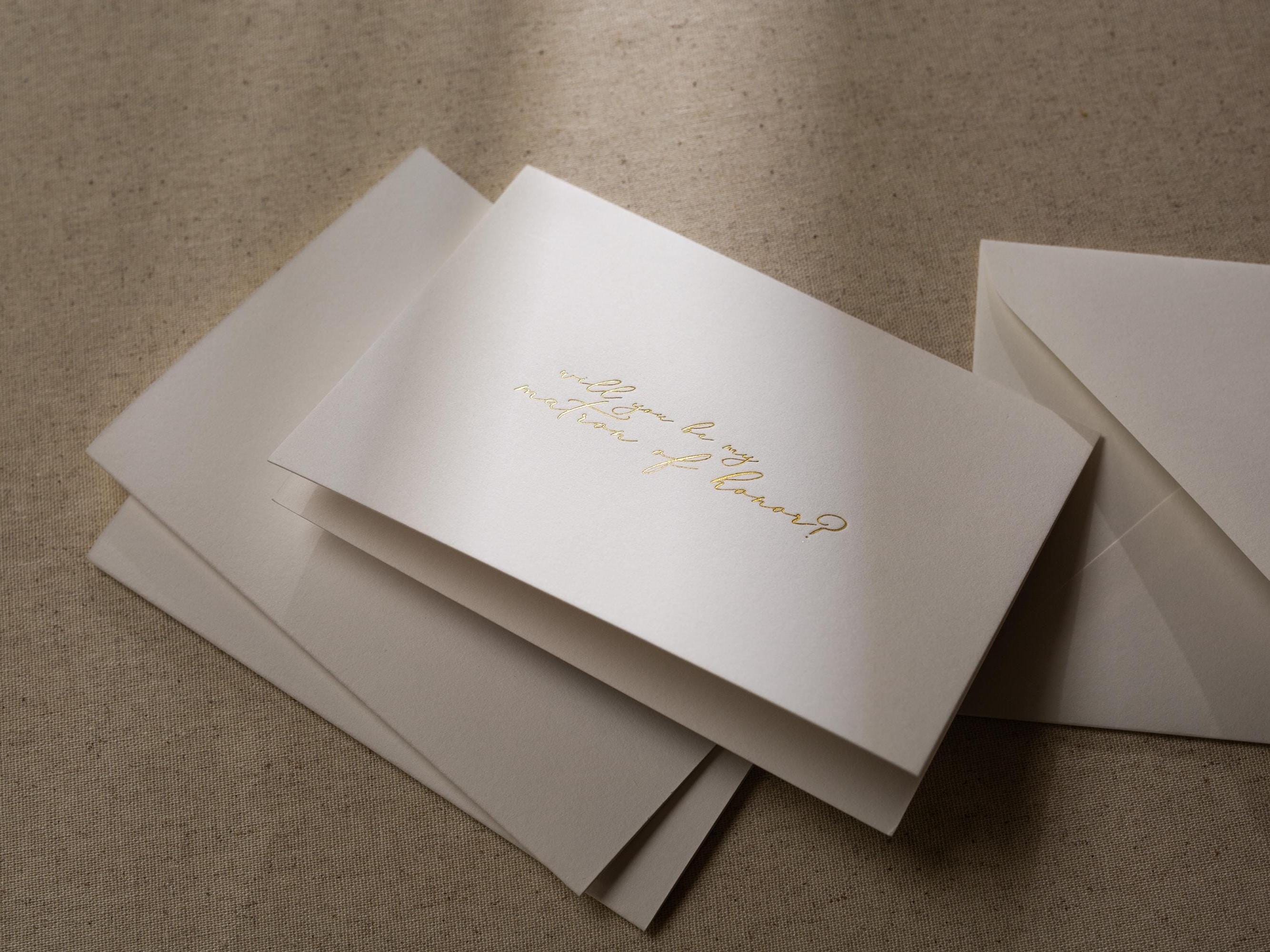 Gold Embossed Folded Card w/ Envelope (Matron) - Will You Be My Matron Of Honor Proposal Bridesmaid Request Card Letter Stationery Wedding