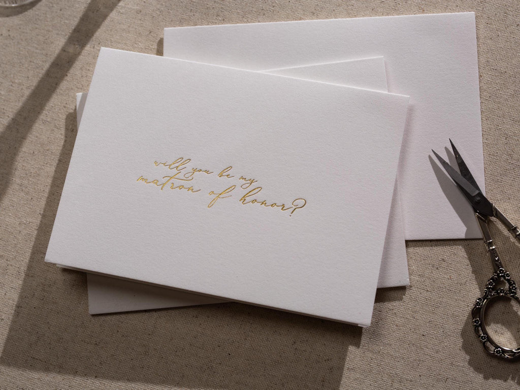 Gold Embossed Folded Card w/ Envelope (Matron) - Will You Be My Matron Of Honor Proposal Bridesmaid Request Card Letter Stationery Wedding