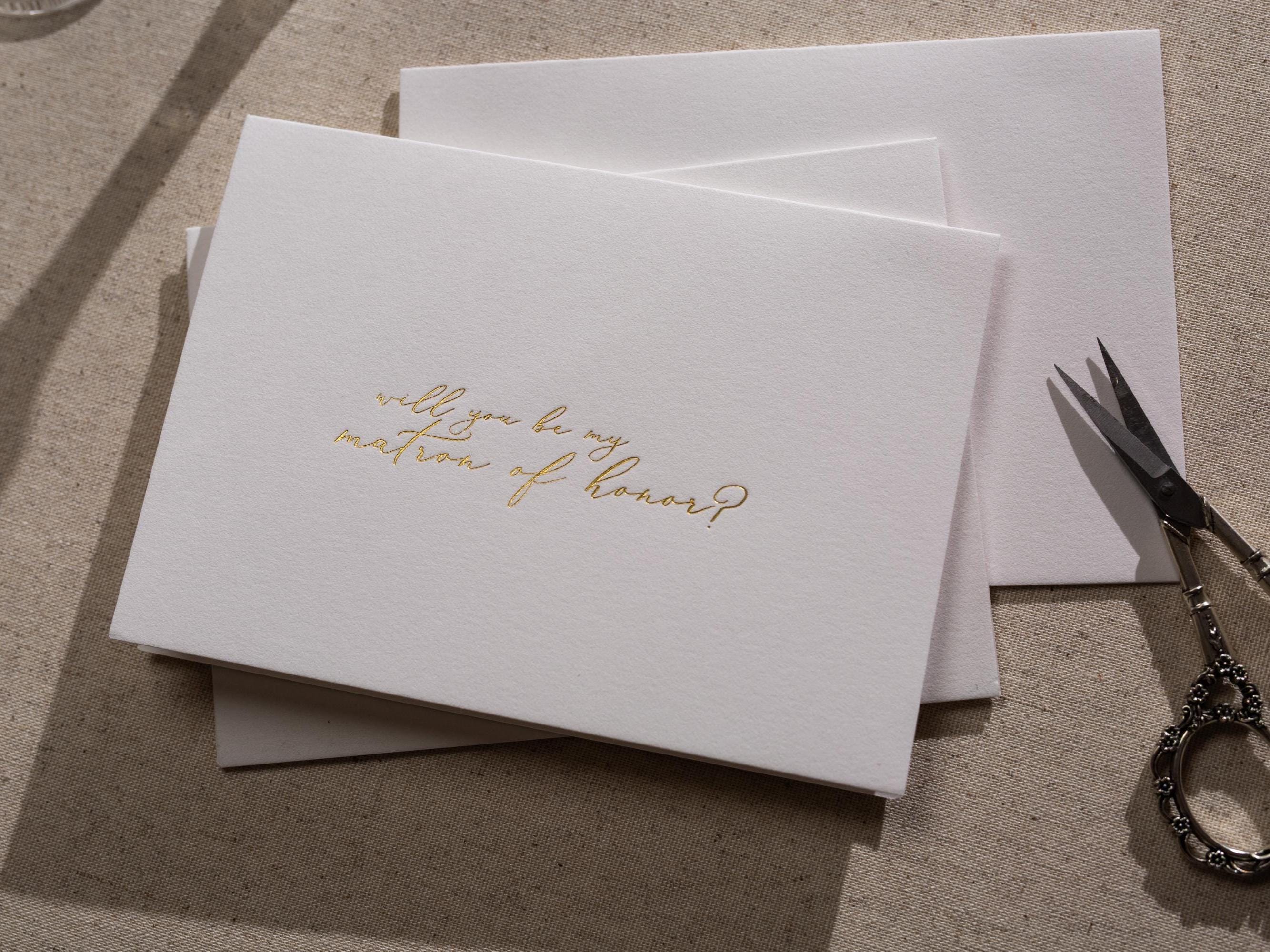 Gold Embossed Folded Card w/ Envelope (Matron) - Will You Be My Matron Of Honor Proposal Bridesmaid Request Card Letter Stationery Wedding