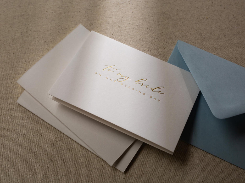 Gold Embossed Folded Card w/ Envelope (Bride) - Classic Wedding Stationery To My Bride On Our Wedding Day Card Letters from The Groom