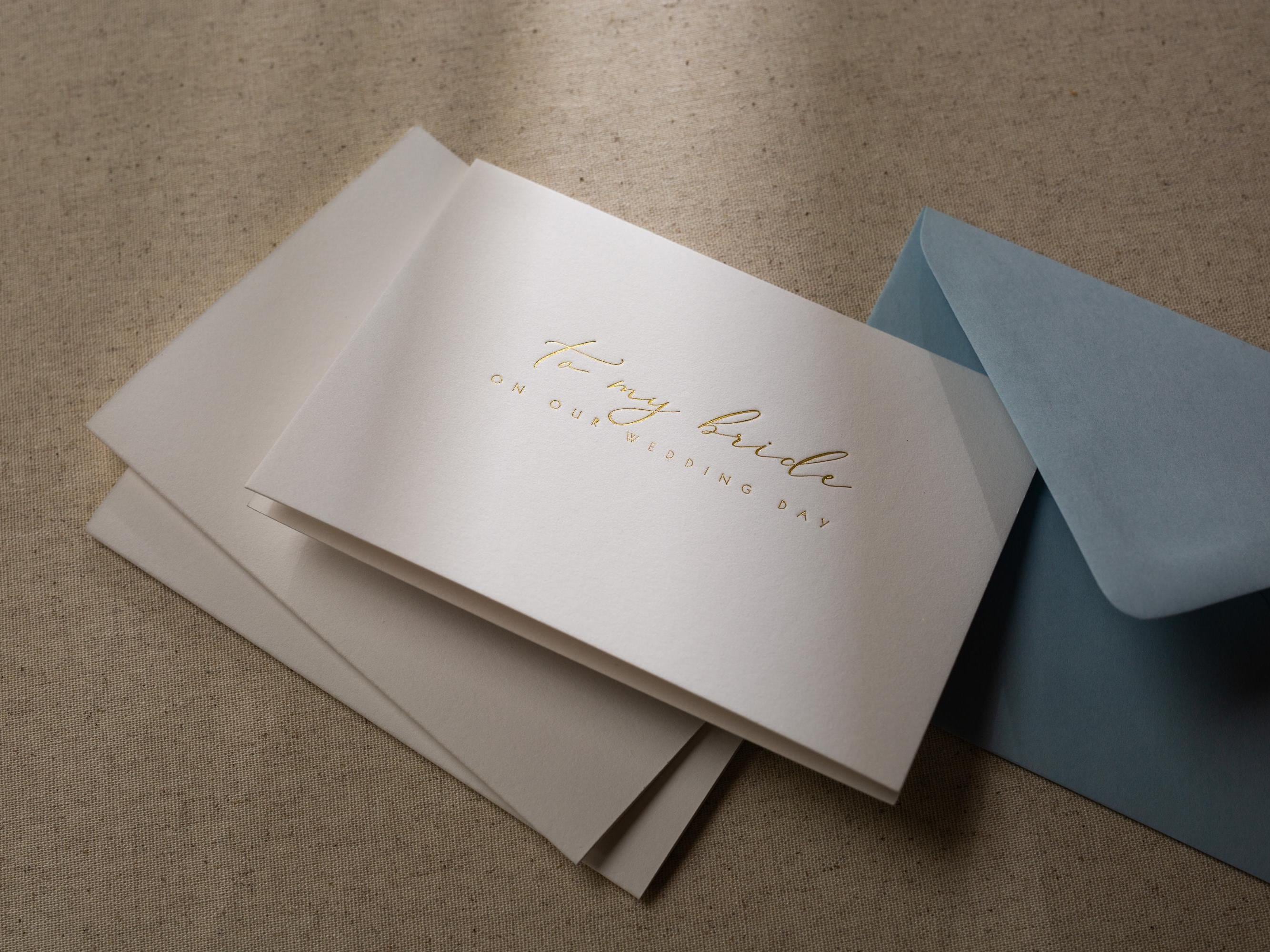 Gold Embossed Folded Card w/ Envelope (Bride) - Classic Wedding Stationery To My Bride On Our Wedding Day Card Letters from The Groom