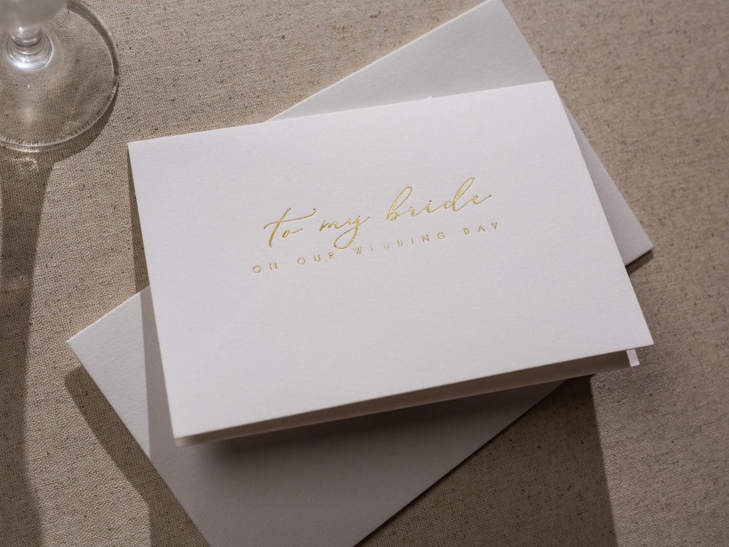Gold Embossed Folded Card w/ Envelope (Bride) - Classic Wedding Stationery To My Bride On Our Wedding Day Card Letters from The Groom