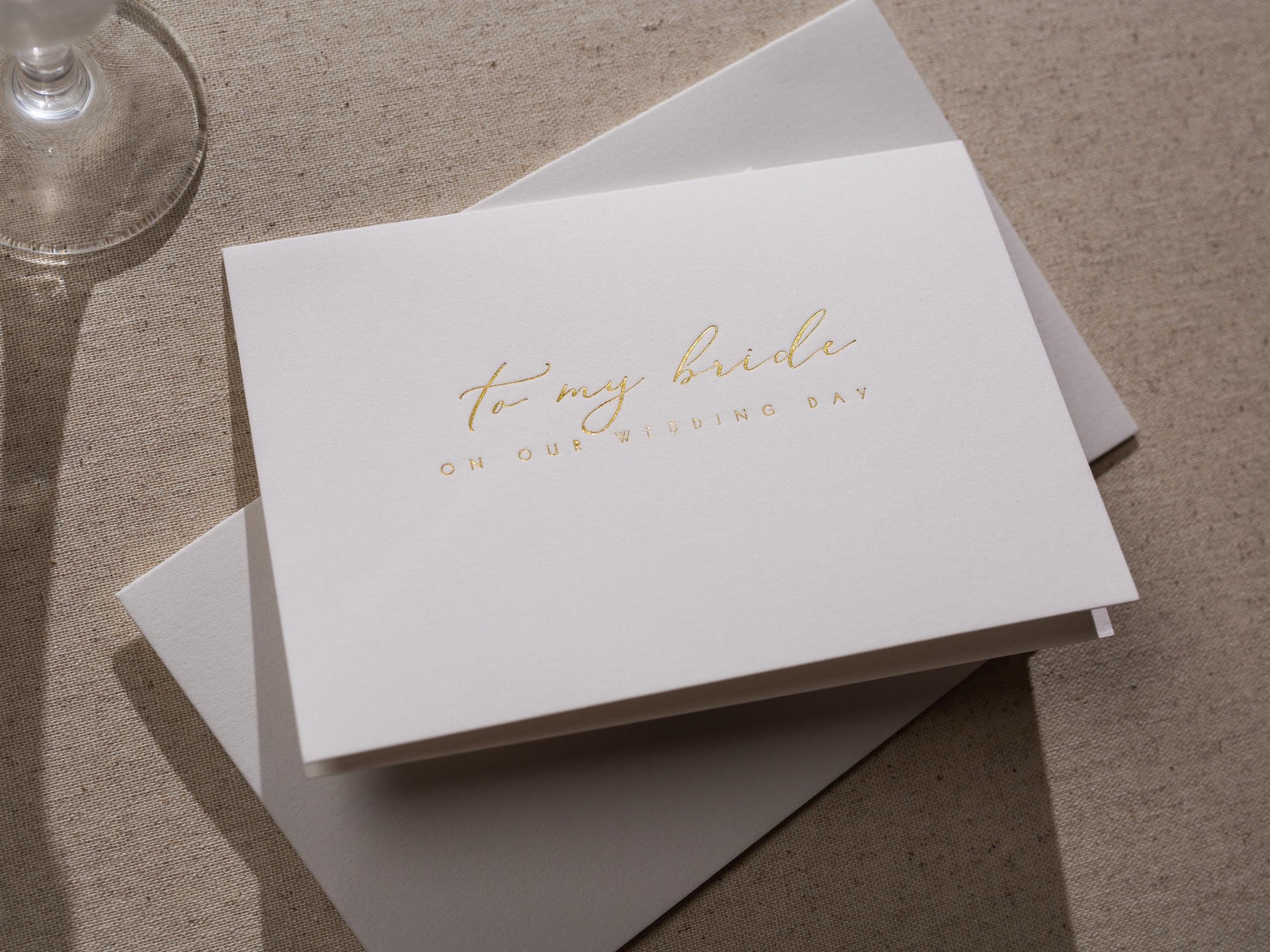 Gold Embossed Folded Card w/ Envelope (Bride) - Classic Wedding Stationery To My Bride On Our Wedding Day Card Letters from The Groom