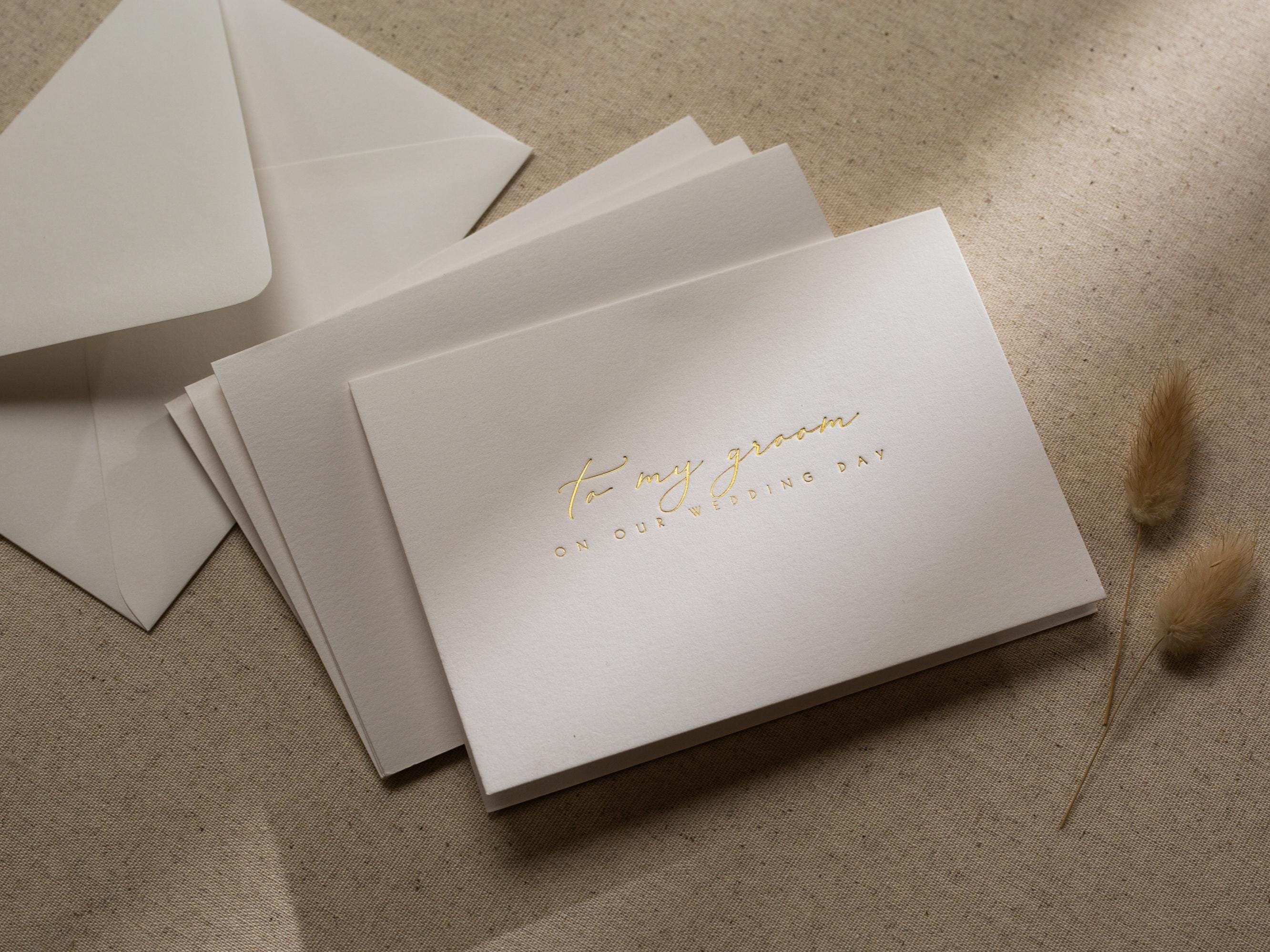 Gold Embossed Folded Card w/ Envelope (Groom) - To My Groom on Our Wedding Day Card Letters From The Bride Minimalist Wedding Stationery