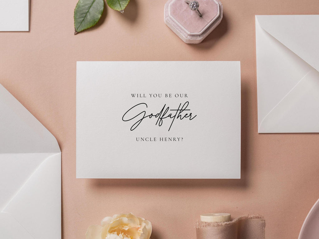 Will you be our? wedding day folded card (d14) - custom personalized name sponsor officiant godparent godmother godfather moh host