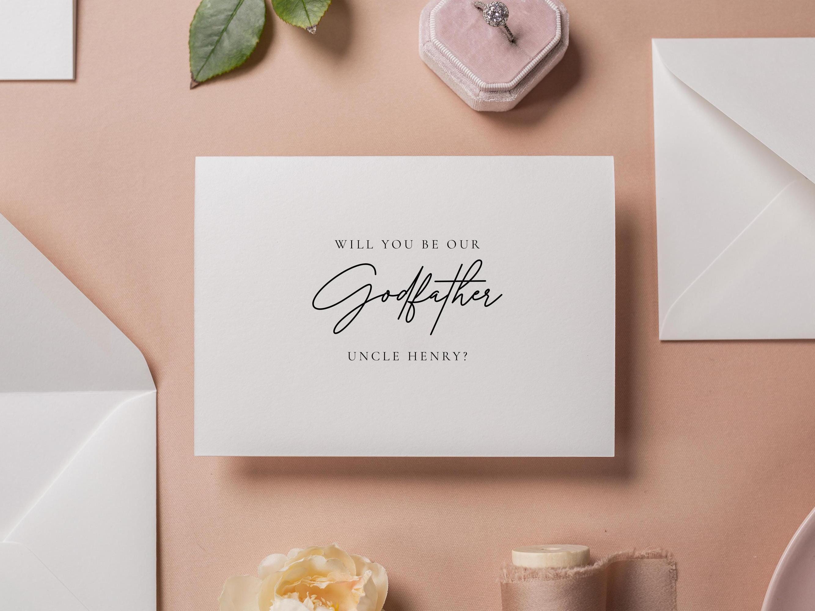 Will you be our? wedding day folded card (d14) - custom personalized name sponsor officiant godparent godmother godfather moh host