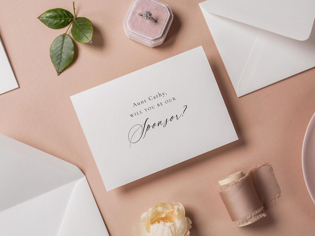 Will you be our? wedding day folded card (d13) - custom personalized sponsor officiant godparent host godmother godfather cards