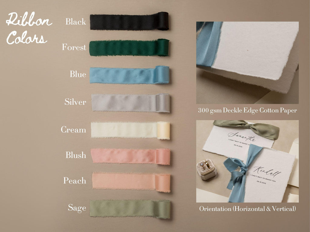 Deckle Edge Wedding Day Folded Card (D19) - to my husband wife groom bride on our wedding day personalized custom name date ribbon 5x7"