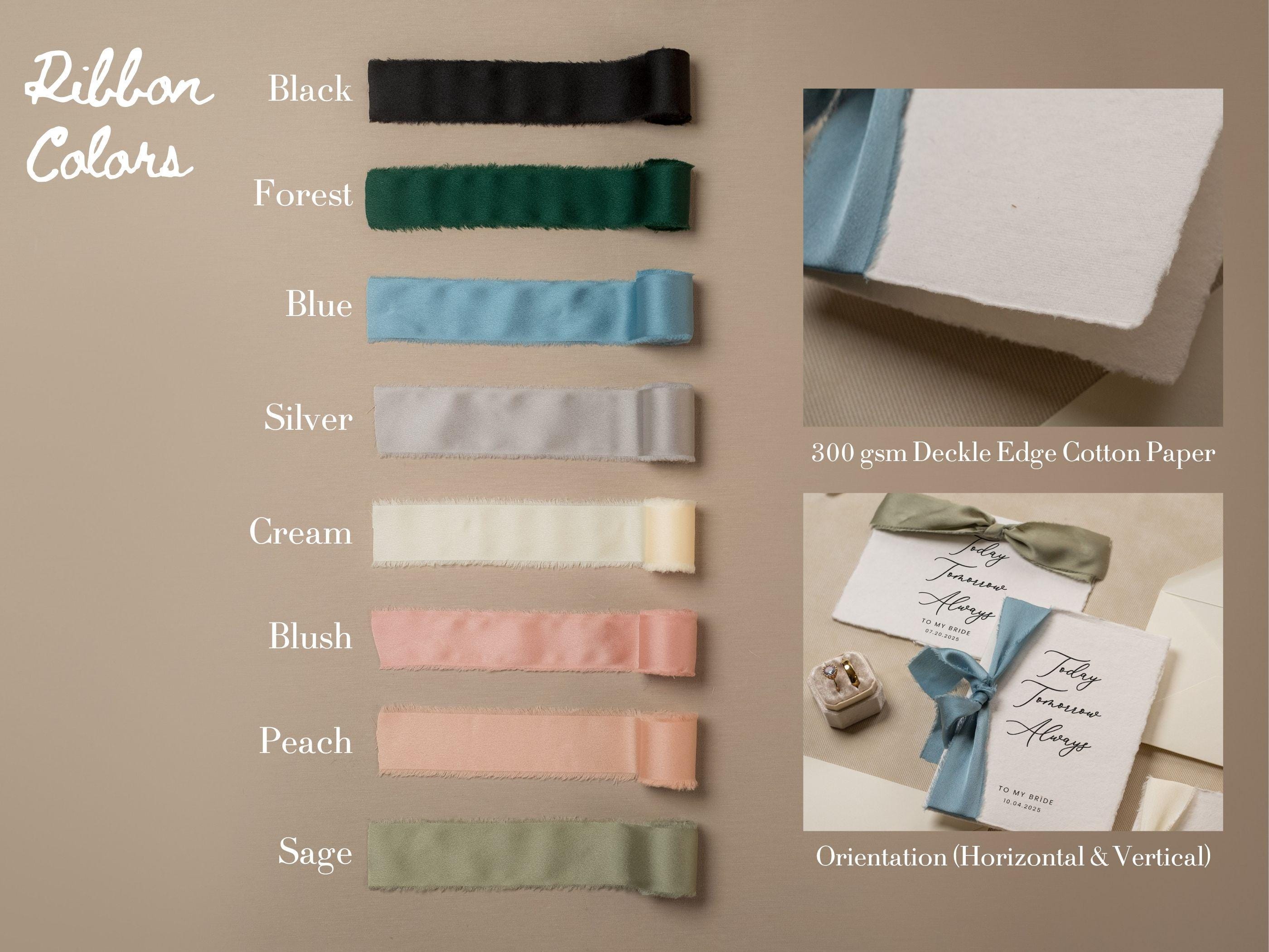 Deckle Edge Wedding Day Card (D22) - Today Tomorrow Always, to my husband wife bride groom personalized custom name date ribbon, 5x7"