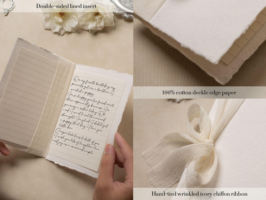 Personalized Deckled Edge Wedding Speech Toast Readings by Booklet (D2) - W/ Ribbon bow for Parents Wedding Party Custom Name Role Date 5x7"