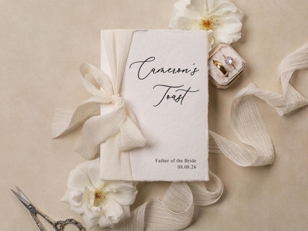 Personalized Deckled Edge Wedding Speech Toast Readings by Booklet (D2) - W/ Ribbon bow for Parents Wedding Party Custom Name Role Date 5x7"