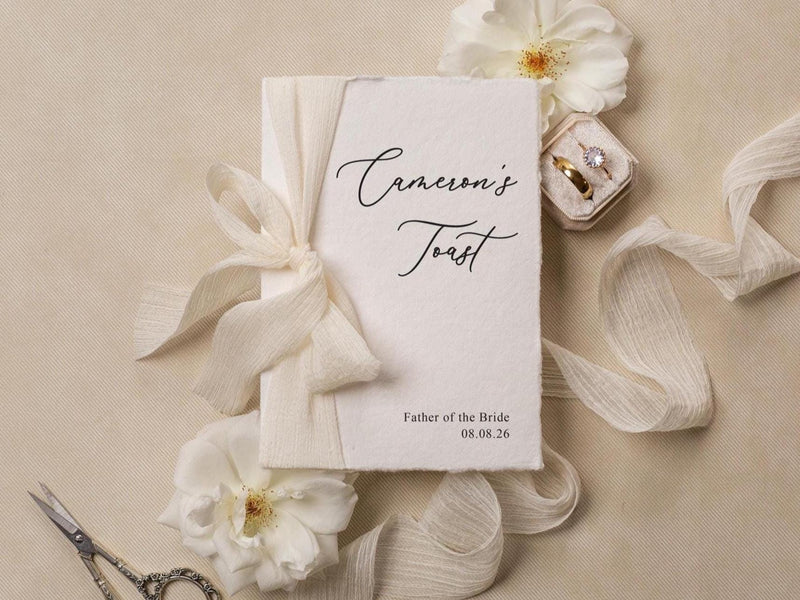 Personalized Deckled Edge Wedding Speech Toast Readings by Booklet (D2) - W/ Ribbon bow for Parents Wedding Party Custom Name Role Date 5x7"