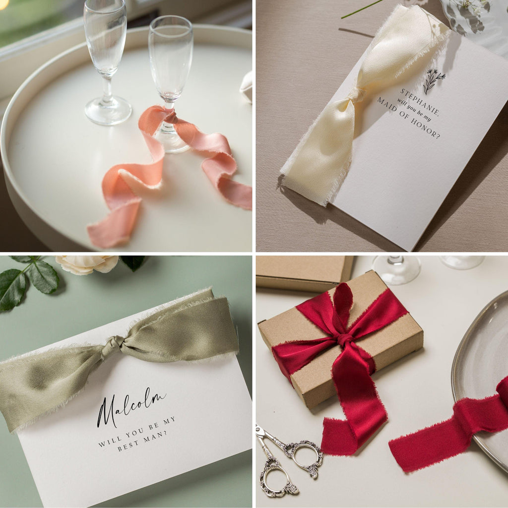 Frayed Edge Silky Satin Ribbon, 5 yards - For wedding, gifts, special events, decoration, wedding party gifts, cards, floral bouquet