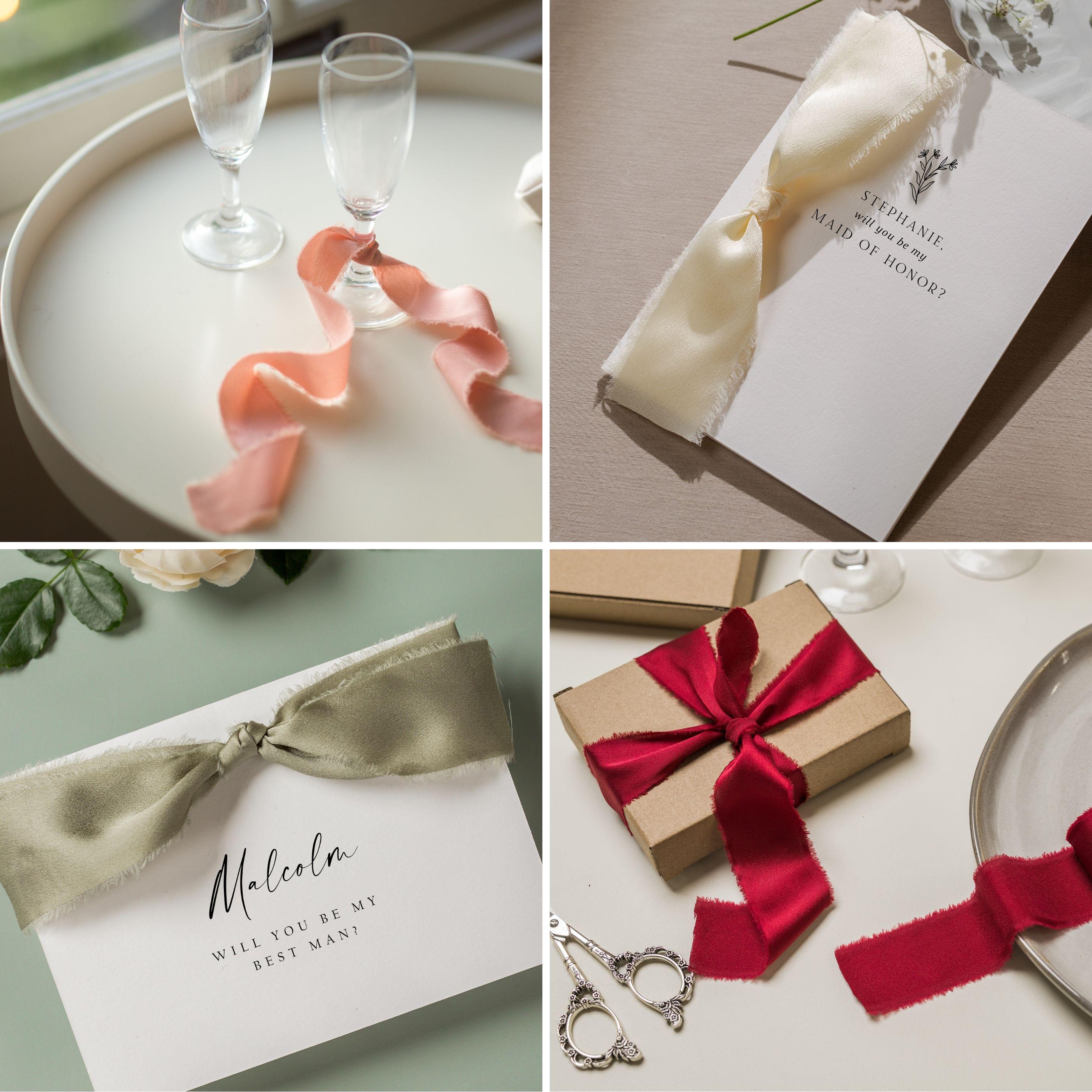 Frayed Edge Silky Satin Ribbon, 5 yards - For wedding, gifts, special events, decoration, wedding party gifts, cards, floral bouquet