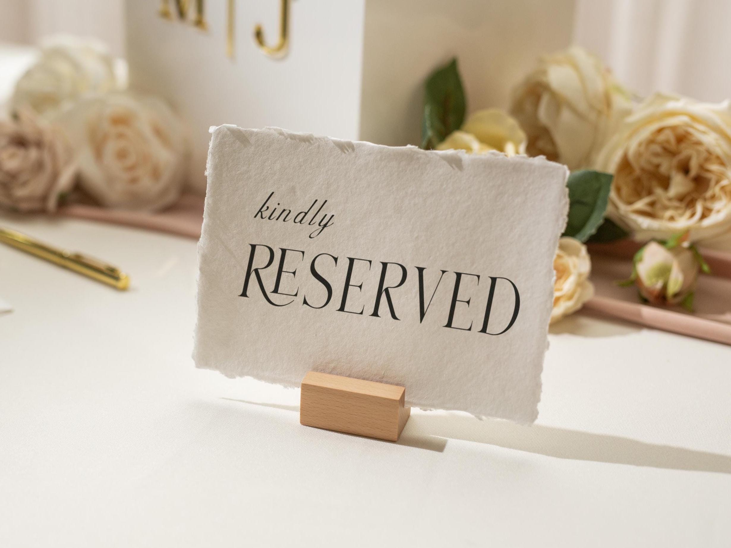 Kindly Reserved Sign Deckle Edge Paper (Design 11) - Bride Groom Family Section Wedding Ceremony Reception Event Decor Signage Ready to Ship