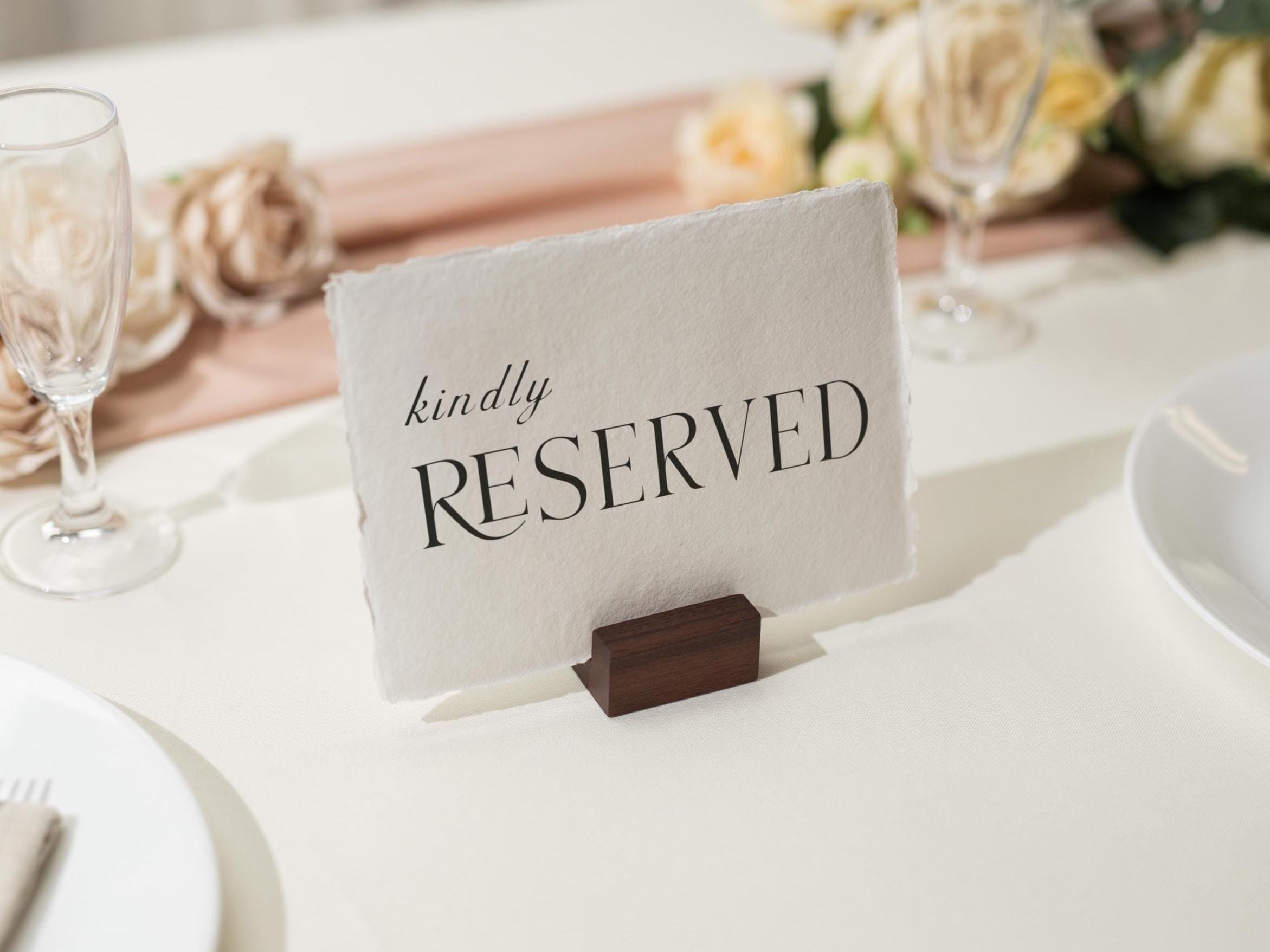 Kindly Reserved Sign Deckle Edge Paper (Design 11) - Bride Groom Family Section Wedding Ceremony Reception Event Decor Signage Ready to Ship