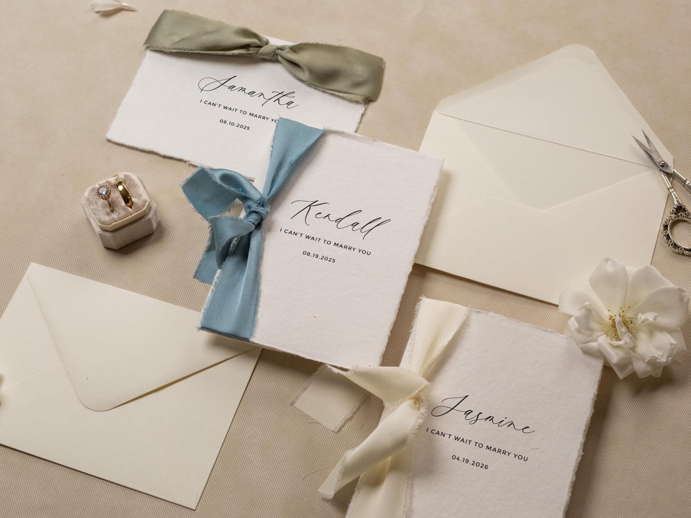 Deckle Edge Wedding Day Folded Card (D19) - to my husband wife groom bride on our wedding day personalized custom name date ribbon 5x7"