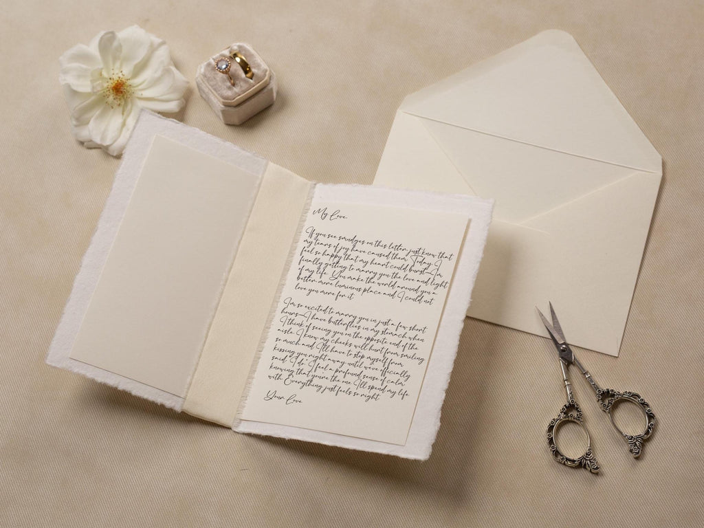 Deckle Edge Wedding Day Folded Card (D20) - to my husband wife groom bride see you at the altar personalized custom name date ribbon 5x7"