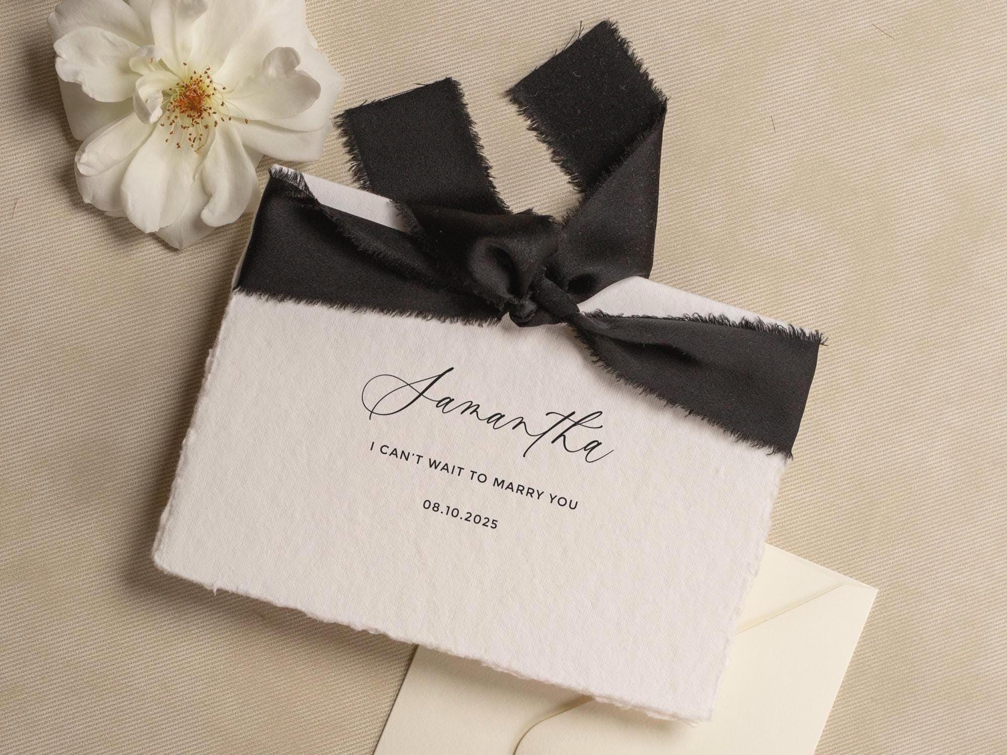 Deckle Edge Wedding Day Folded Card (D19) - to my husband wife groom bride on our wedding day personalized custom name date ribbon 5x7"