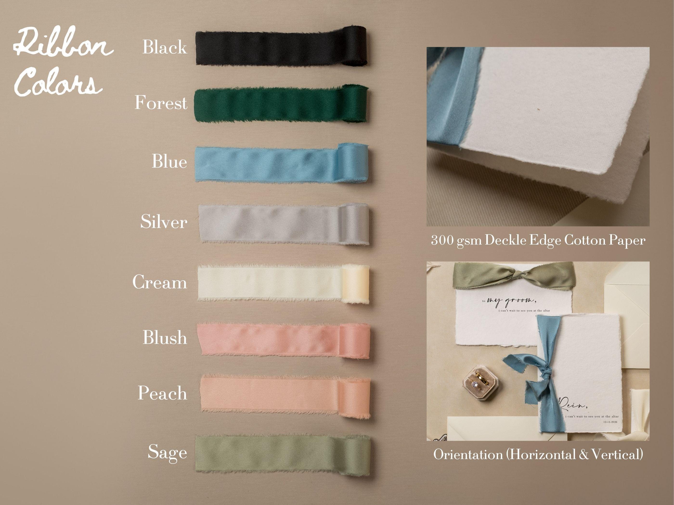 Deckle Edge Wedding Day Folded Card (D20) - to my husband wife groom bride see you at the altar personalized custom name date ribbon 5x7"