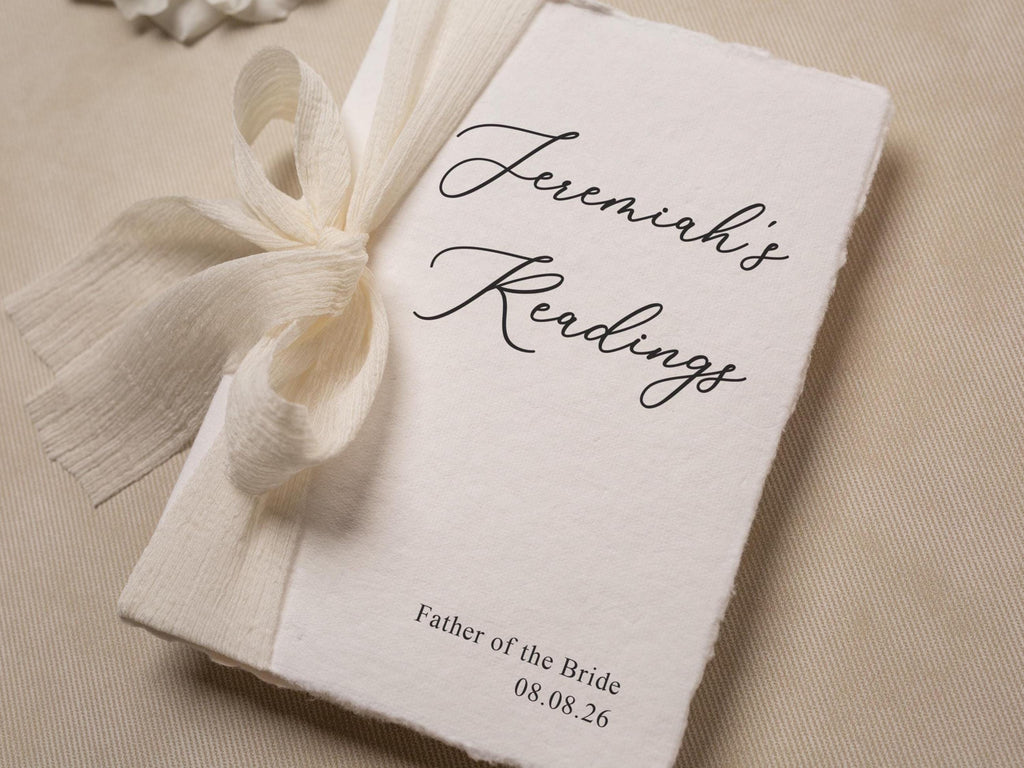 Personalized Deckled Edge Wedding Speech Toast Readings by Booklet (D2) - W/ Ribbon bow for Parents Wedding Party Custom Name Role Date 5x7"