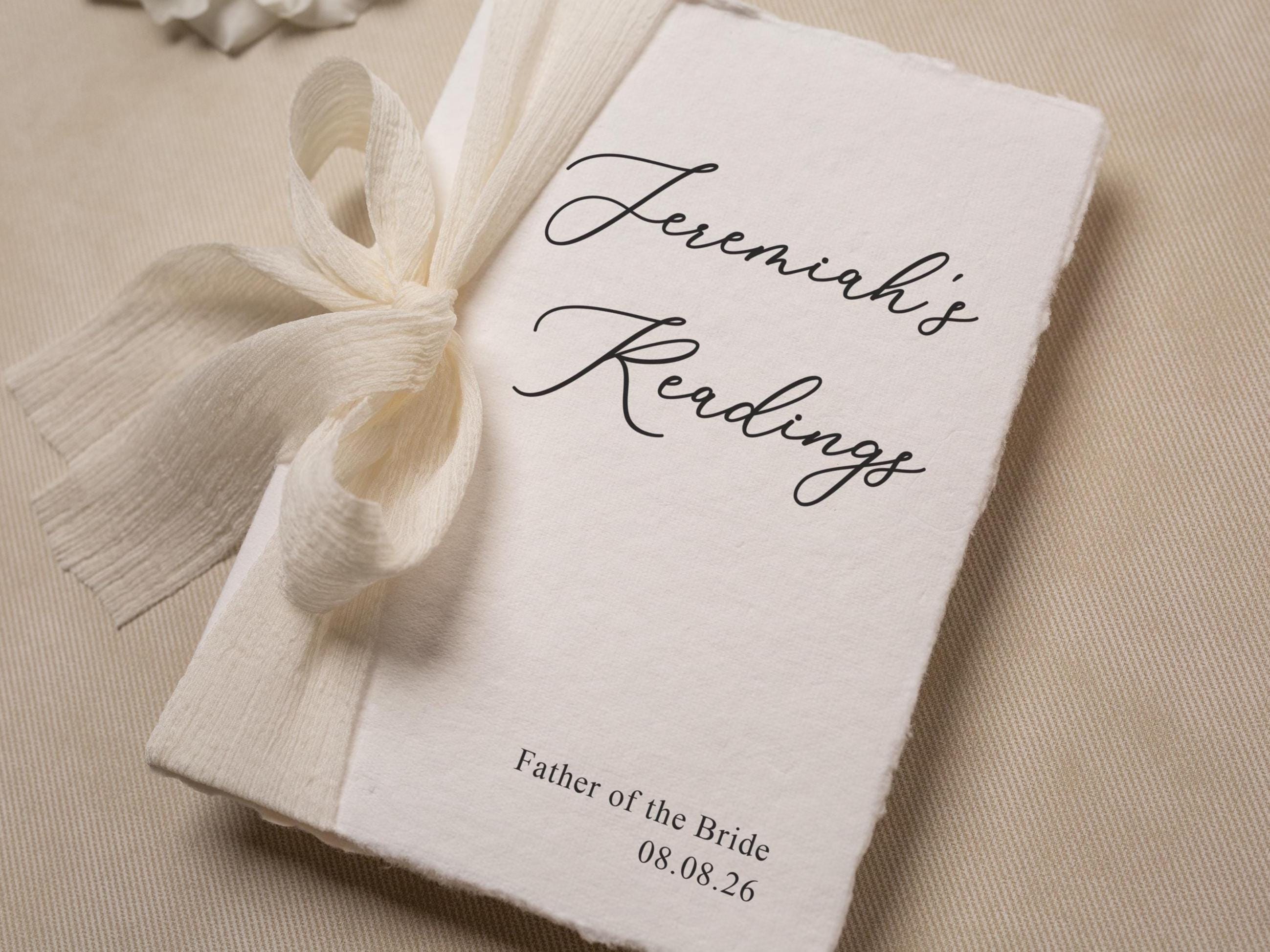 Personalized Deckled Edge Wedding Speech Toast Readings by Booklet (D2) - W/ Ribbon bow for Parents Wedding Party Custom Name Role Date 5x7"