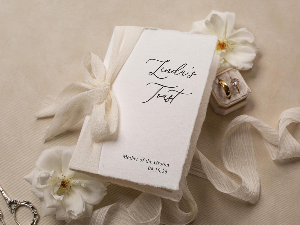 Personalized Deckled Edge Wedding Speech Toast Readings by Booklet (D2) - W/ Ribbon bow for Parents Wedding Party Custom Name Role Date 5x7"