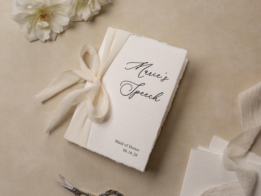 Personalized Deckled Edge Wedding Speech Toast Readings by Booklet (D2) - W/ Ribbon bow for Parents Wedding Party Custom Name Role Date 5x7"
