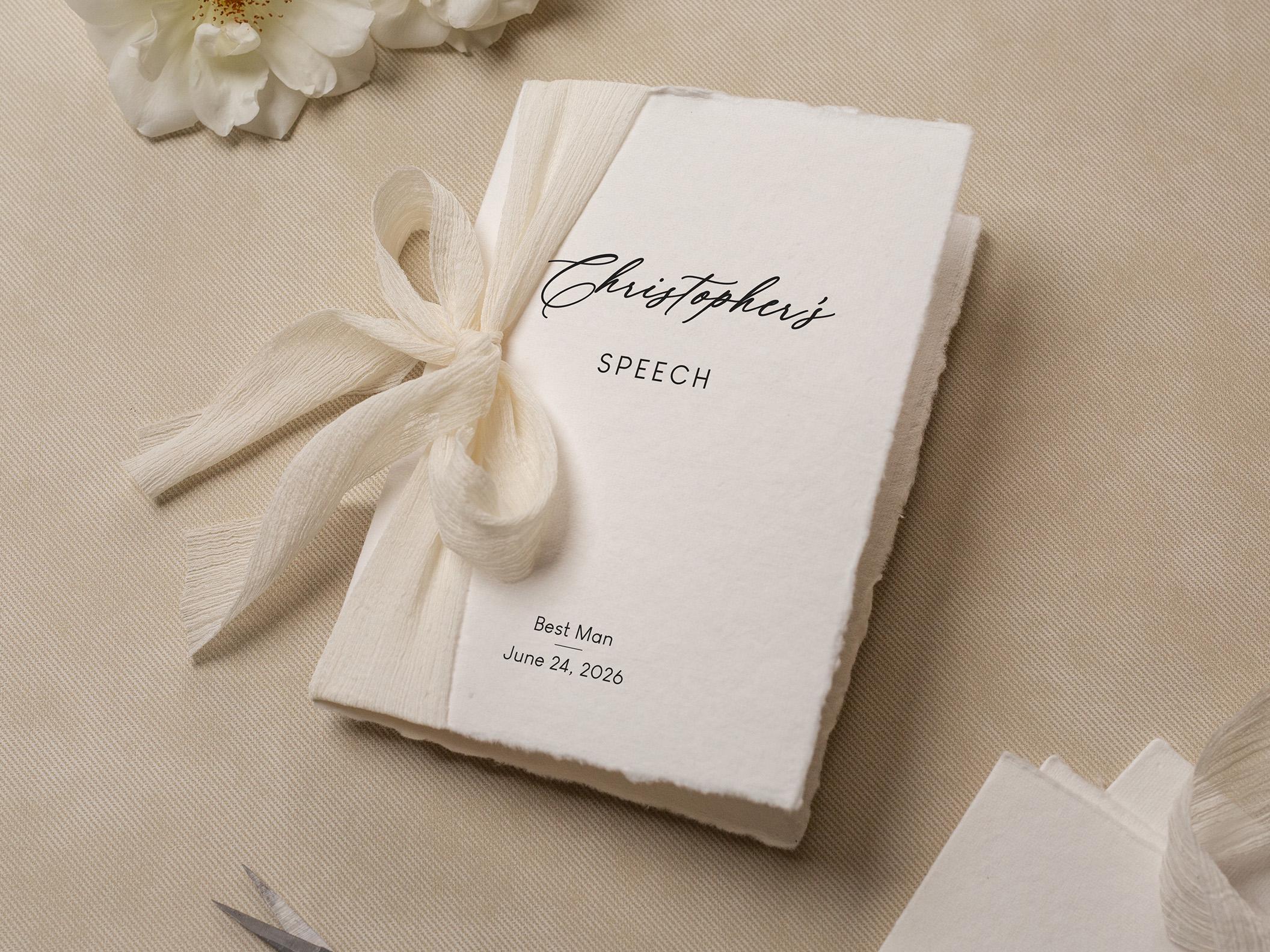 Personalized Deckled Edge Wedding Speech Toast Readings by Booklet (D1) - W/ Ribbon bow for Parents Wedding Party Custom Name Role Date 5x7"