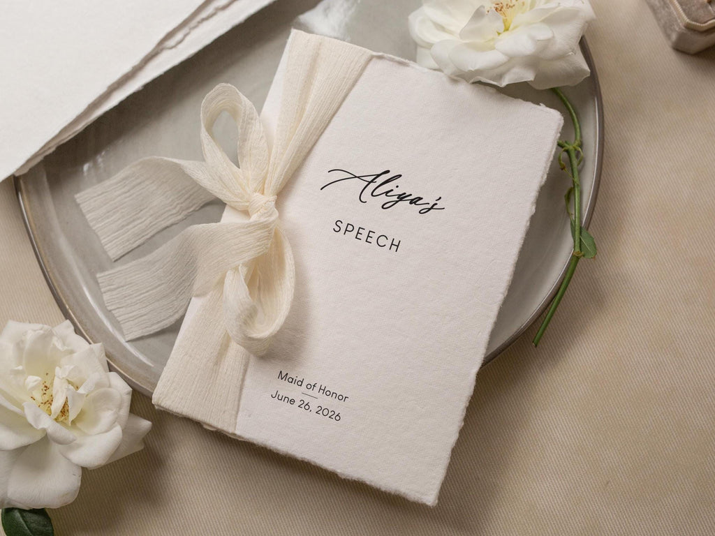 Personalized Deckled Edge Wedding Speech Toast Readings by Booklet (D1) - W/ Ribbon bow for Parents Wedding Party Custom Name Role Date 5x7"
