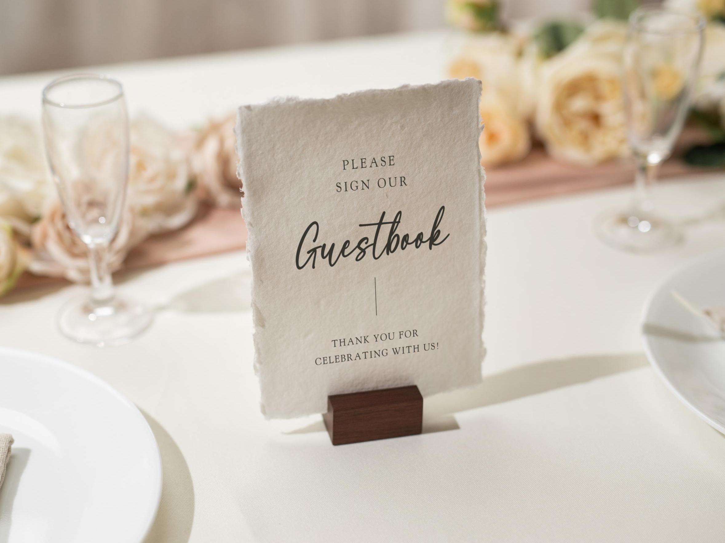 Guest Book Sign Deckle Edge Paper (Design 2) - Please Sign Our Guestbook Wedding Ceremony Reception Decor Signage Ready to Ship