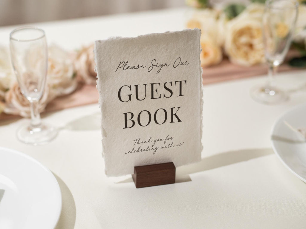 Guest Book Sign Deckle Edge Paper (Design 1) - Please Sign Our Guestbook Wedding Ceremony Reception Decor Signage Ready to Ship