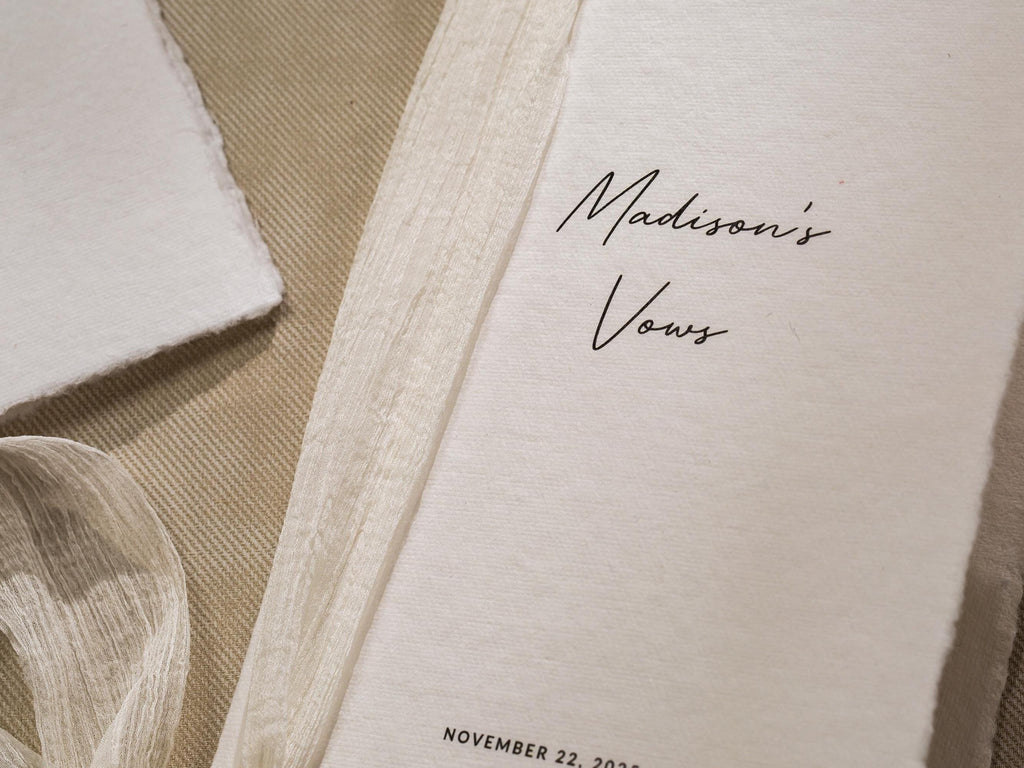 Personalized Deckled Edge Wedding Vow Booklets D1 - Set of 2, Vow Books w/ Ribbon, Vow Renewals, Husband Wife, Custom Names and Date, 5x7"