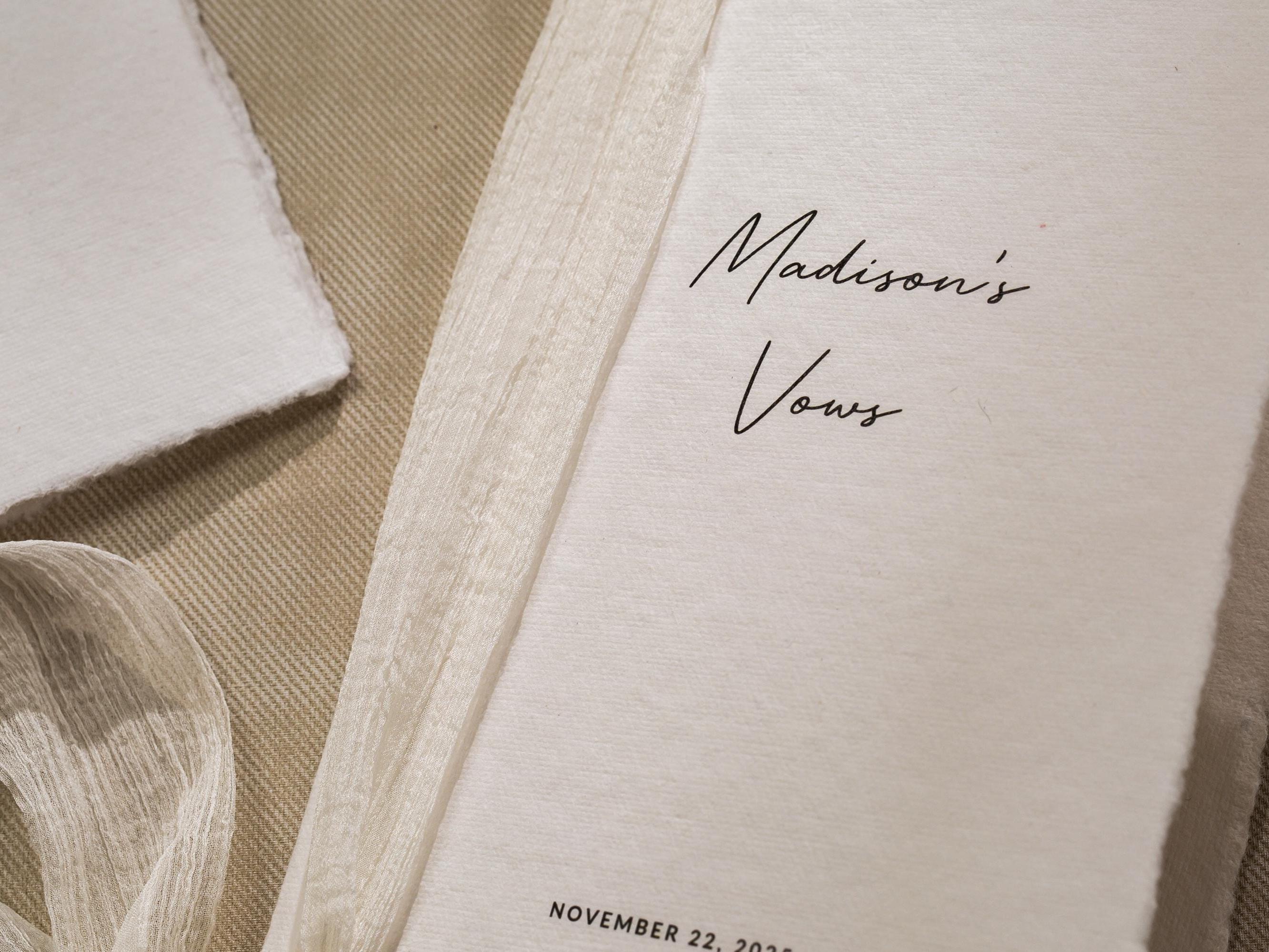 Personalized Deckled Edge Wedding Vow Booklets D1 - Set of 2, Vow Books w/ Ribbon, Vow Renewals, Husband Wife, Custom Names and Date, 5x7"