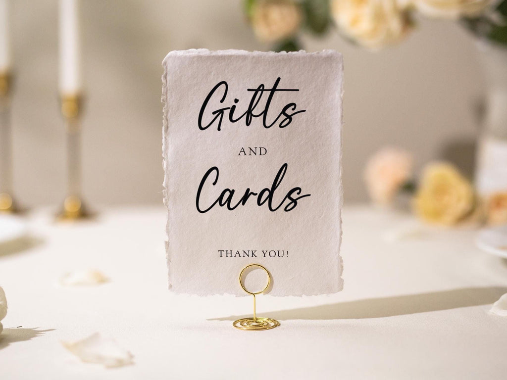 Gifts and Cards Sign Deckle Edge Paper (Design 5) - Gift Table Wedding Ceremony Reception Event Decor Signage Ready to Ship
