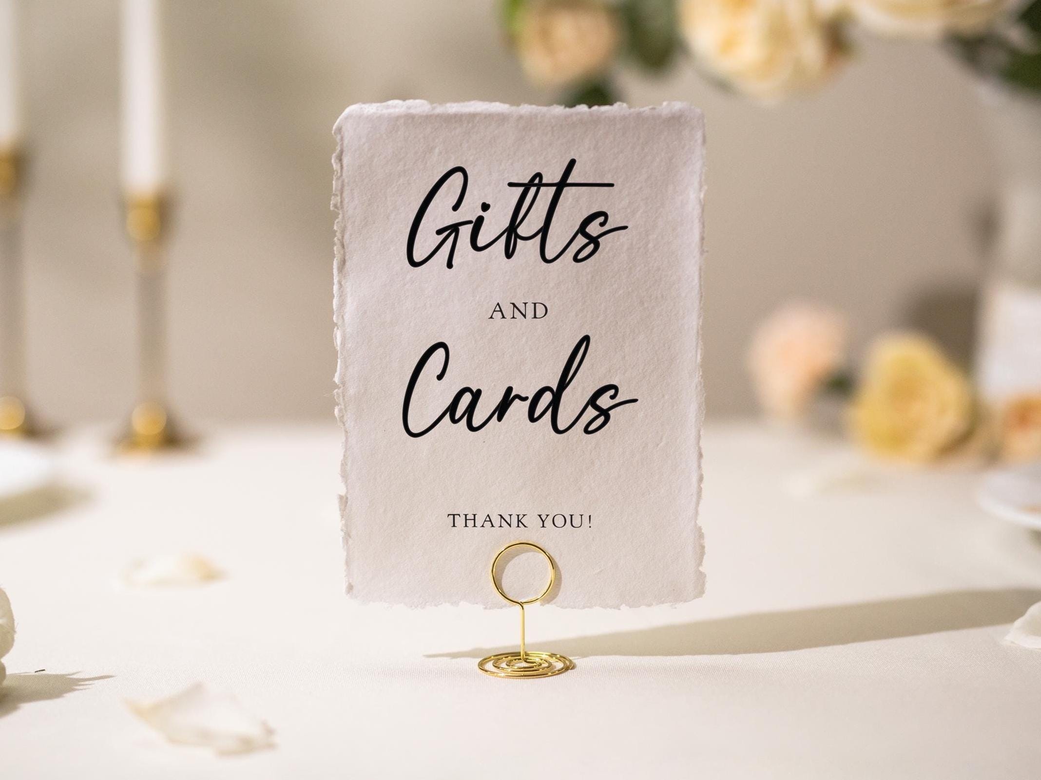 Gifts and Cards Sign Deckle Edge Paper (Design 5) - Gift Table Wedding Ceremony Reception Event Decor Signage Ready to Ship