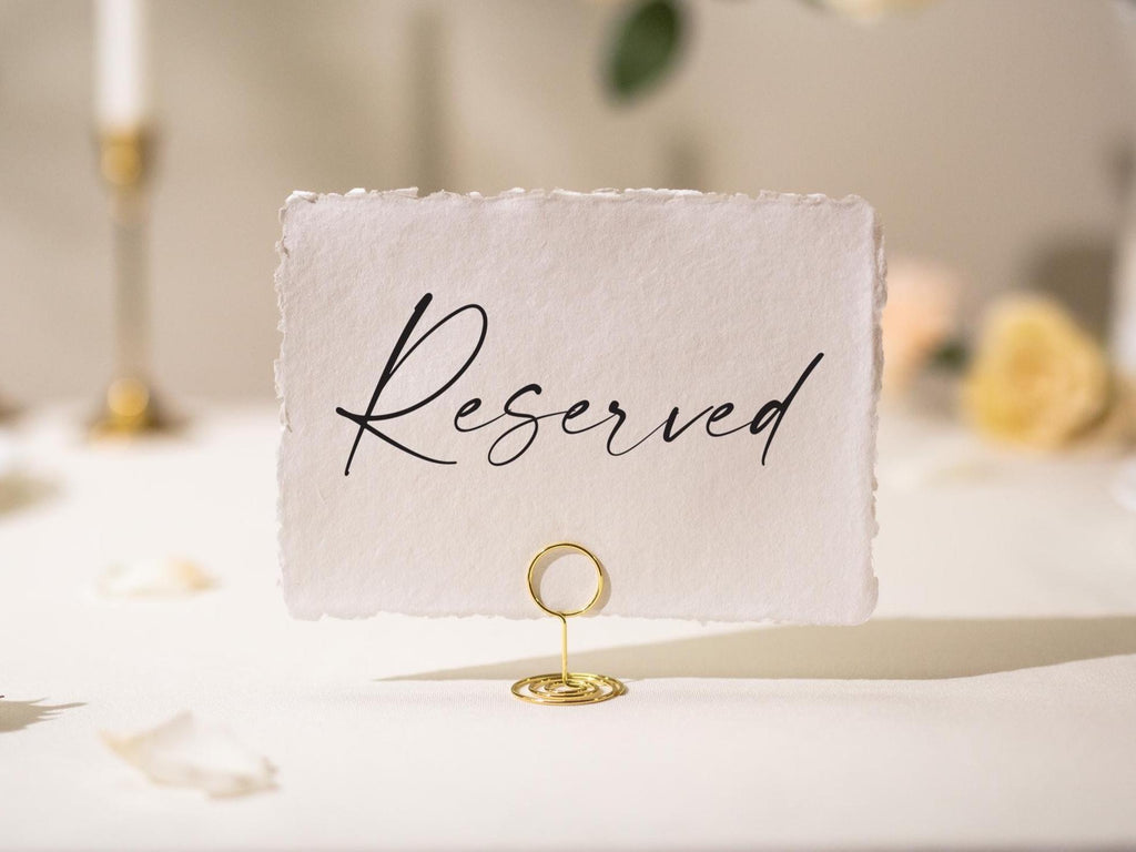 Reserved Sign Deckle Edge Paper (Design 12) - Bride Groom or Family Section Wedding Ceremony Reception Event Decor Signage, Ready to Ship