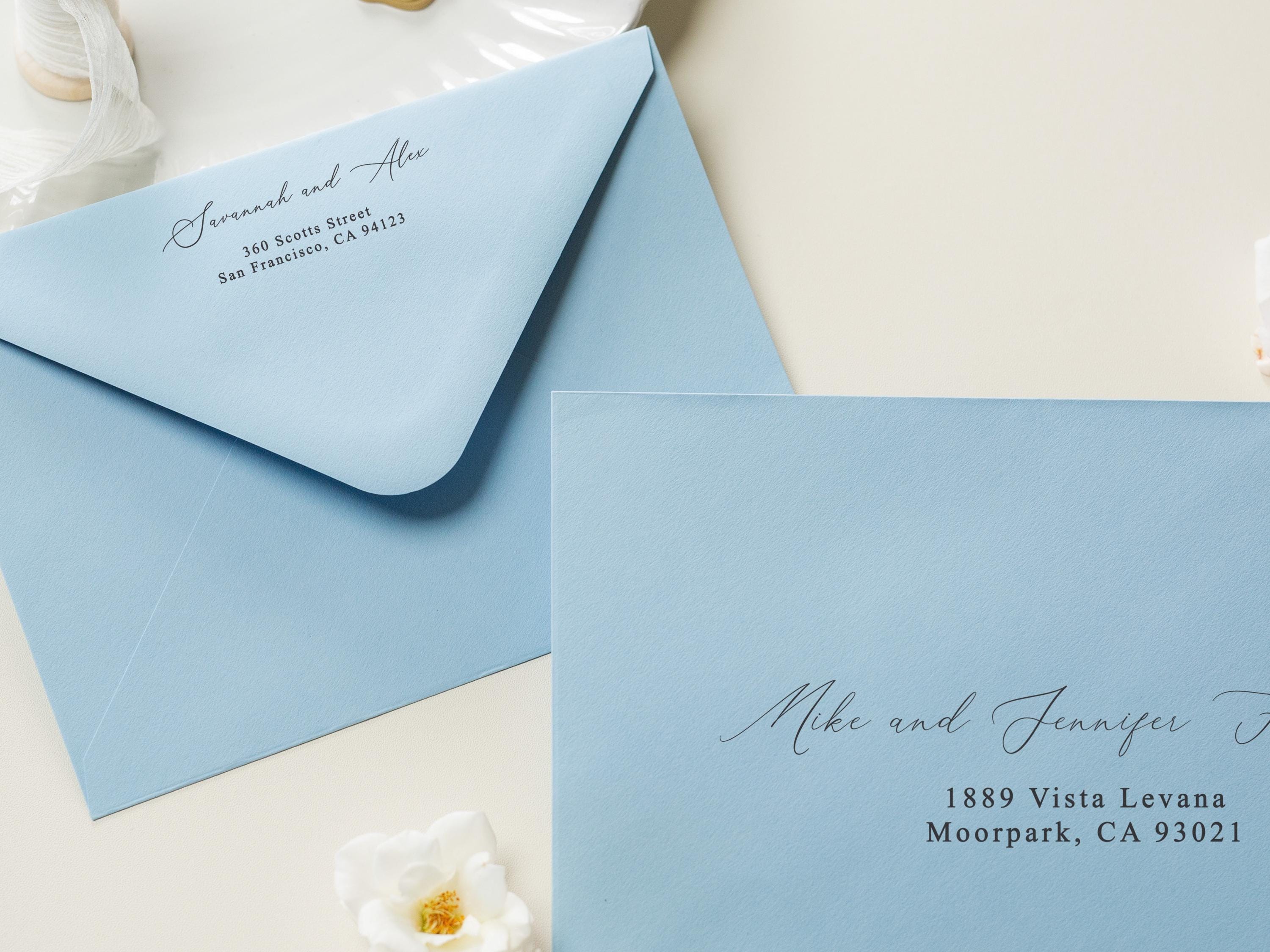 A7 envelope address printing (d4) - with white or black ink custom wedding guest invitation black navy green return envelopes personalized